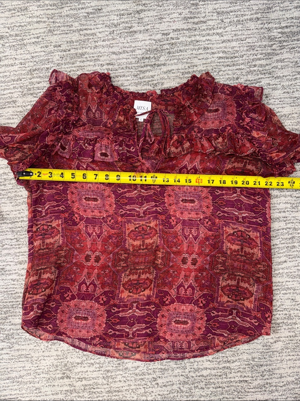 MISA Raffi Top Maroon Ruffle Large Anthropologie - Picture 9 of 13